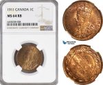 AH278, Canada, George V, 1 Cent 1911, NGC MS64RB