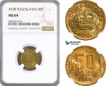 AH28, Yugoslavia, Peter II, 50 Para 1938, KM# 18, NGC MS64