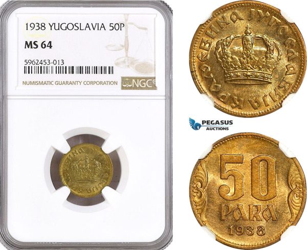 AH28, Yugoslavia, Peter II, 50 Para 1938, KM# 18, NGC MS64