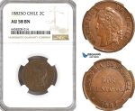 AH281, Chile, 2 Centavos 1882 So, Santiago Mint, NGC AU58BN
