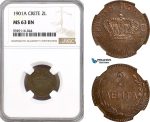 AH283, Crete, George I. of Greece, 2 Lepta 1901 A, Paris Mint, NGC MS63BN