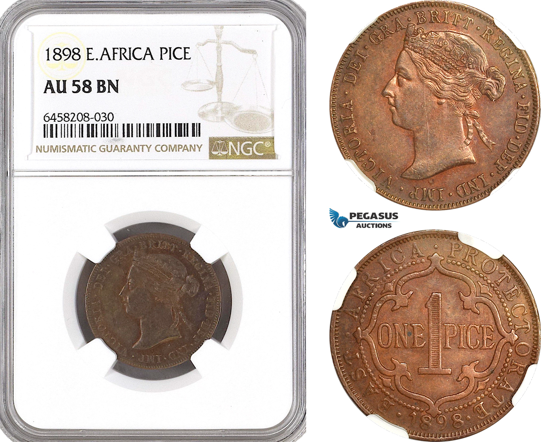 AH292, British East Africa, Victoria, 1 Pice 1897, NGC AU58BN