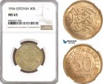 AH295, Estonia, 50 Senti 1936, NGC MS63