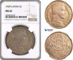 AH326, Latvia, 5 Lati 1929, Silver, NGC MS62