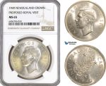AH338, New Zealand, George VI, 1 Crown 1949, Silver, Proposed Royal Visit, NGC MS65
