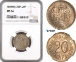 AH353, Serbia, Milan I, 20 Para 1884 H, Heaton Mint, NGC MS64, Pop 3/1