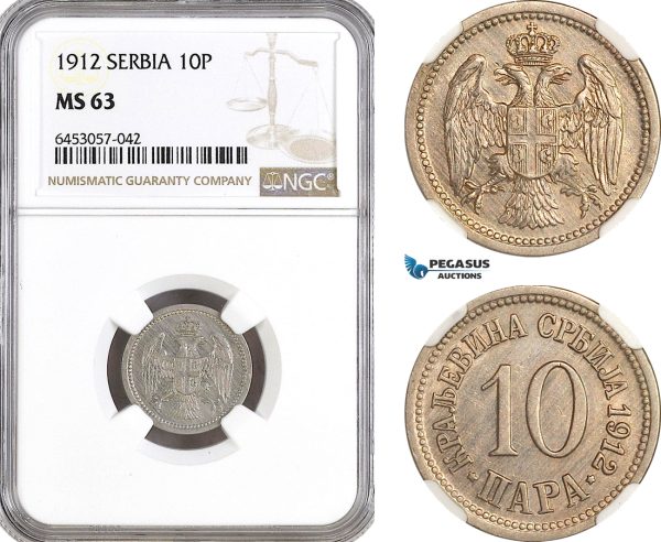 AH354, Serbia, Petar I, 10 Para 1912, NGC MS63