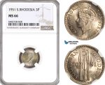 AH355, Southern Rhodesia (Zimbabwe) George VI, 3 Pence 1951, NGC MS66