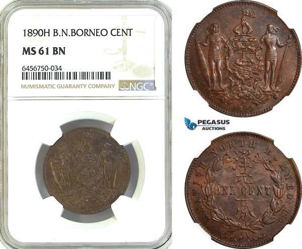 AH36, British North Borneo, 1 Cent 1890 H, Heaton Mint, NGC MS61BN