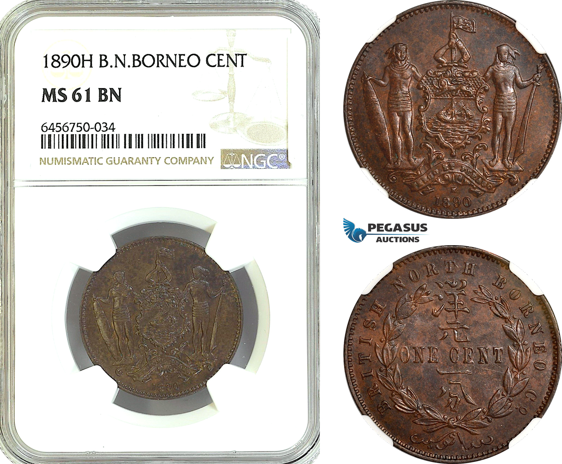 AH36, British North Borneo, 1 Cent 1890 H, Heaton Mint, NGC MS61BN