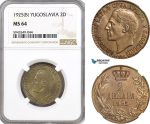 AH367, Yugoslavia, Alexander I, 2 Dinara 1925 B, Brussels Mint, NGC MS64