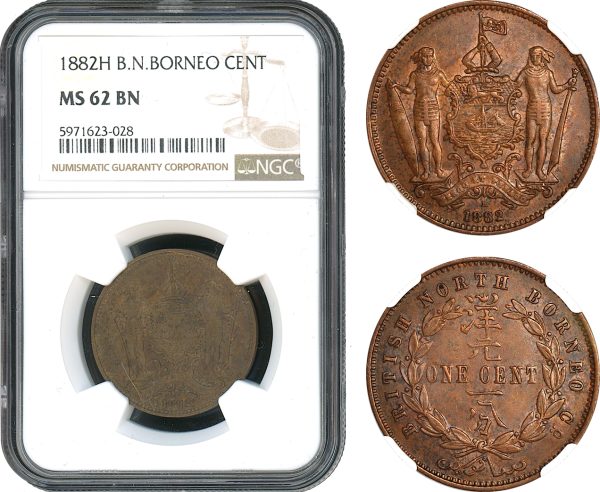 AH378, British North Borneo, 1 Cent 1882 H, Heaton Mint, NGC MS62BN