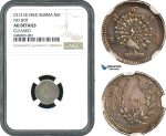 AH379, Burma, 1 Mu CS1214 (1852) Silver, No Dot, NGC AU Det.