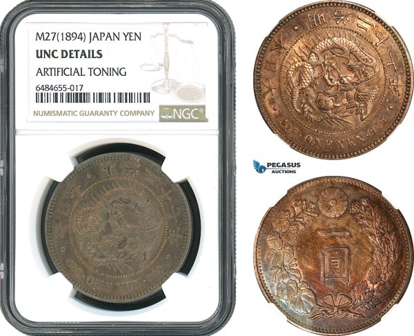 AH411, Japan, Meiji, 1 Yen M27 (1894) Silver, NGC UNC Det.