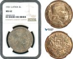 AH415, Latvia, 5 Lati 1931, Silver, NGC MS62