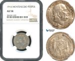 AH425, Montenegro, Nicholas I, 1 Perper 1914, Vienna Mint, Silver, NGC AU58