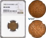 AH43, Danish West Indies, Christian IX, 2 1/2 Bit / 1/2 Cent 1905, Copenhagen Mint, NGC MS64BN