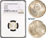 AH45, Ecuador, 1 Decimo de Sucre 1915, Birmingham Mint, Silver, NGC MS63