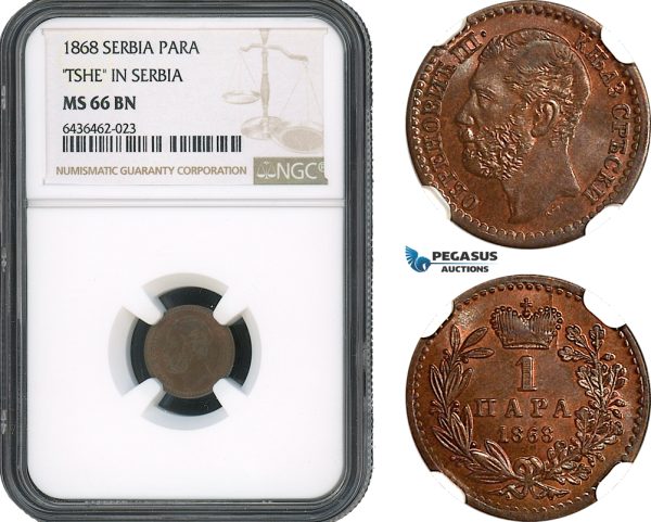AH478, Serbia, M. Obrenovic III, 1 Para 1868, TSHE In Serbia, NGC MS66BN