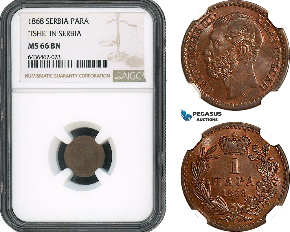 AH478, Serbia, M. Obrenovic III, 1 Para 1868, TSHE In Serbia, NGC MS66BN