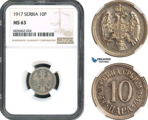AH481, Serbia, Petar I, 10 Para 1917, NGC MS63