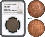 AH485, Spain, Alfonso XII, 10 Centimos 1879 OM, Barcelona Mint, NGC MS61BN