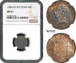 AH486, Spain, Alfonso XIII, 50 Centimos 1904 (10) PCV, Madrid Mint, Silver, NGC MS61