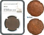 AH492, Sudan, Abdullah Ibn Mohammed, 20 Piastres AH1315//8, Copper, NGC MS62, Pop 2/1