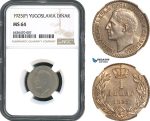 AH499, Yugoslavia, Alexander I, 1 Dinar 1925 P, Poissy Mint, NGC MS64