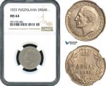 AH500, Yugoslavia, Alexander I, 1 Dinar 1925, Brussels Mint, NGC MS64