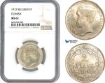 AH519, Belgium, Albert I, 2 Francs 1912, Brussels Mint, Silver, Flemish Text, NGC MS61