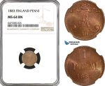 AH52, Finland, Alexander III. of Russia, 1 Penni 1883, Helsinki Mint, NGC MS64BN