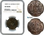 AH520, British North Borneo, 1 Cent 1889 H, Heaton Mint, NGC AU58BN
