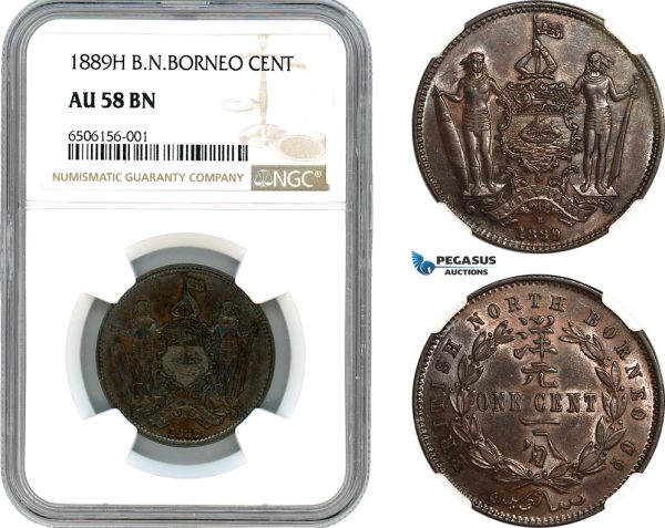 AH520, British North Borneo, 1 Cent 1889 H, Heaton Mint, NGC AU58BN