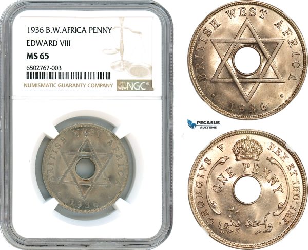 AH527, British West Africa, Edward VIII, 1 Penny 1936, London Mint, NGC MS65