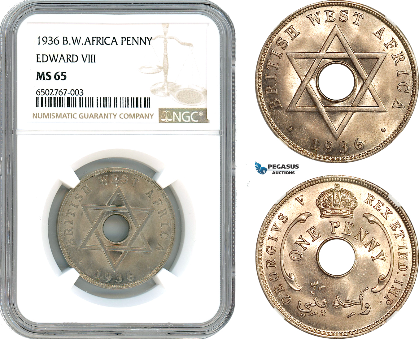 AH527, British West Africa, Edward VIII, 1 Penny 1936, London Mint, NGC MS65