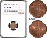 AH53, Finland, Alexander III. of Russia, 1 Penni 1891, Helsinki Mint, NGC MS64BN
