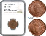 AH537, Ceylon, Victoria, 1 Cent 1892, Calcutta Mint, NGC MS66BN, Pop 1/0
