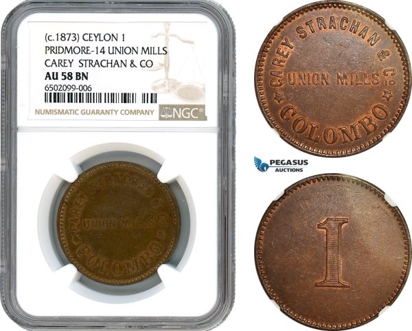 AH540, Ceylon, Victoria, 1 Pridmore - 14 Union Mills c.1873, Carey Strachan & Co, NGC AU58BN
