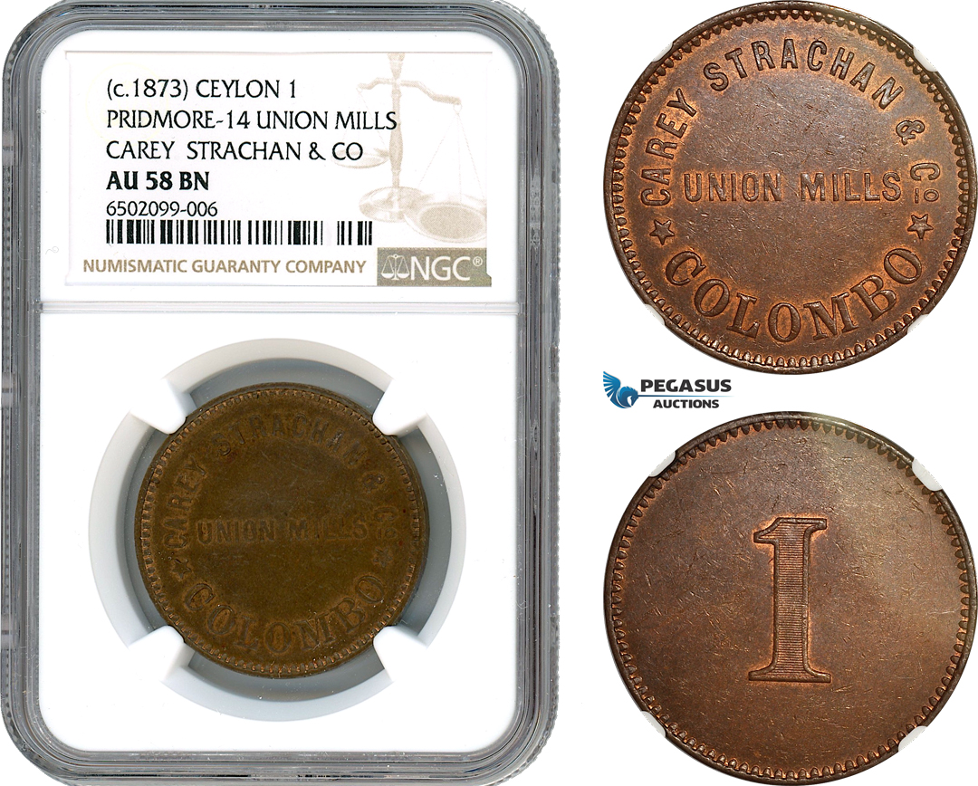 AH540, Ceylon, Victoria, 1 Pridmore - 14 Union Mills c.1873, Carey Strachan & Co, NGC AU58BN