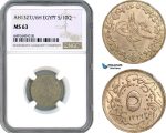 AH556, Ottoman Empire, Egypt, Mehmed Reshad V, 5/10 Qirsh AH1327//6 H, Heaton Mint, NGC MS63