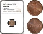 AH56, Finland, Alexander III. of Russia, 1 Penni 1893, Helsinki Mint, NGC MS64BN