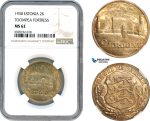 AH564, Estonia, 2 Krooni 1930 "Toompea Fortress" Silver, NGC MS62