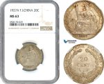 AH595, French Indo-China, 20 Centimes 1927 A, Paris Mint, Silver, NGC MS63