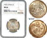 AH676, Latvia, 2 Lati 1925, Silver, NGC MS64