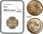 AH678, Latvia, 2 Lati 1925, Silver, NGC MS64