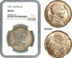 AH684, Latvia, 5 Lati 1931, Silver, NGC MS63