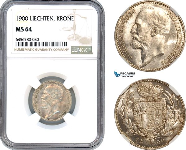 AH685, Liechtenstein, Johann, 1 Krone 1900, Silver, NGC MS64