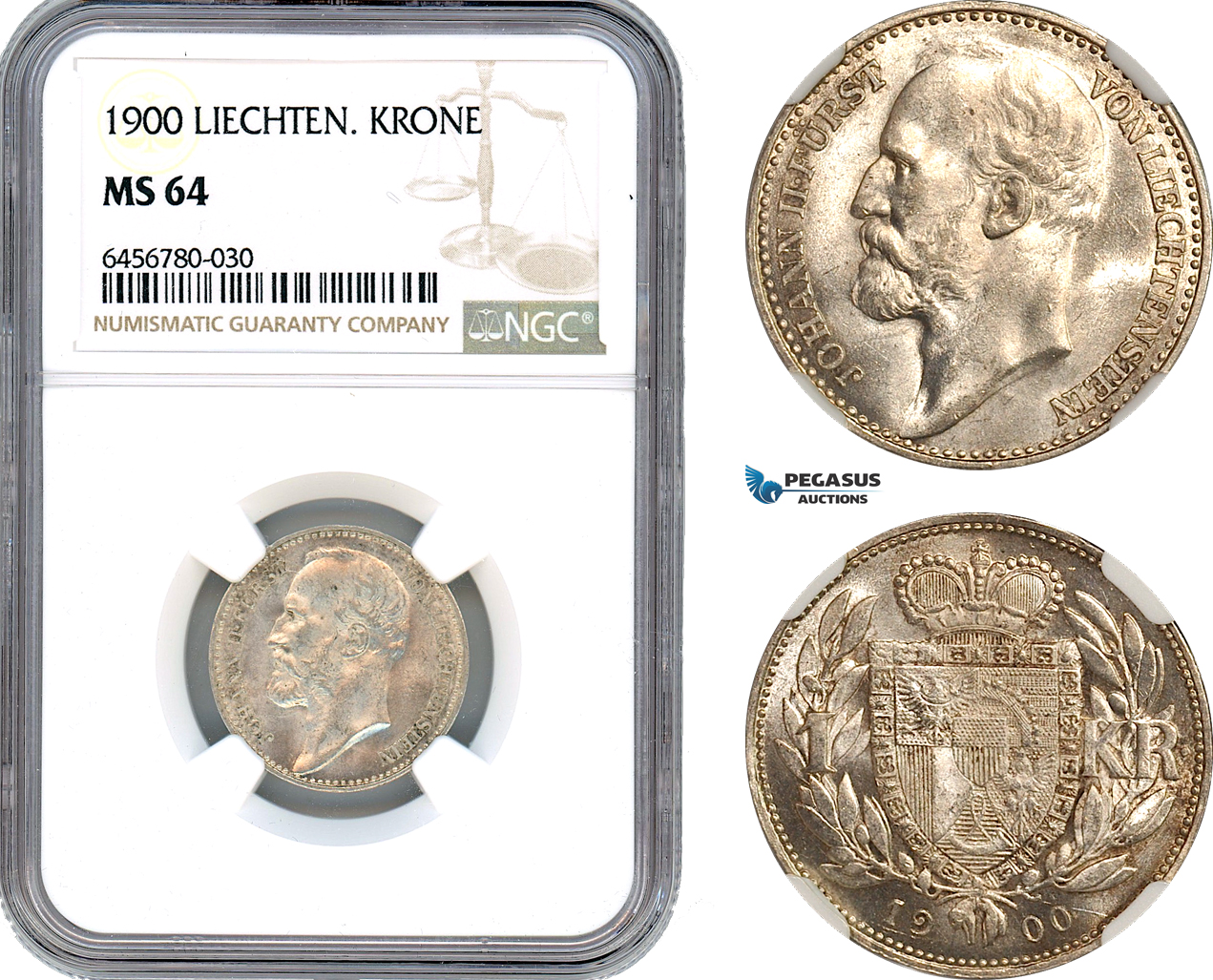 AH685, Liechtenstein, Johann, 1 Krone 1900, Silver, NGC MS64
