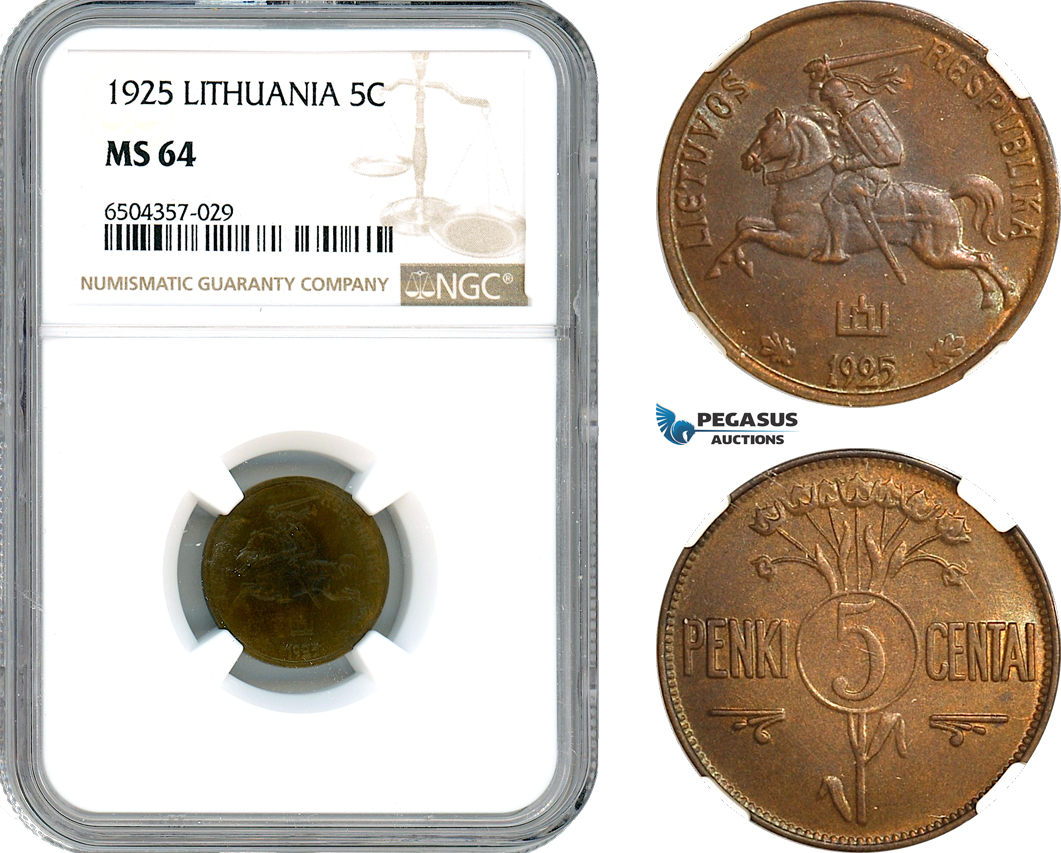 AH686, Lithuania, 5 Centai 1925, NGC MS64